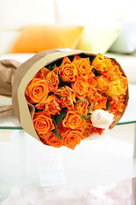 メッセージフラワー　オレンジローズ30本の花束・ブーケ